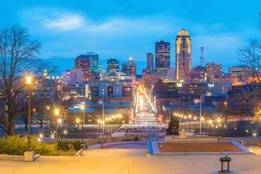 Lively Iowa city at night