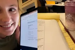 split image showing nurse chaunie brusie taking a real estate class