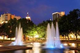 Fountain in downtown Indianapolis at night