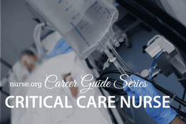 Critical care nurse with gloves checking equipment with patient in hospital room