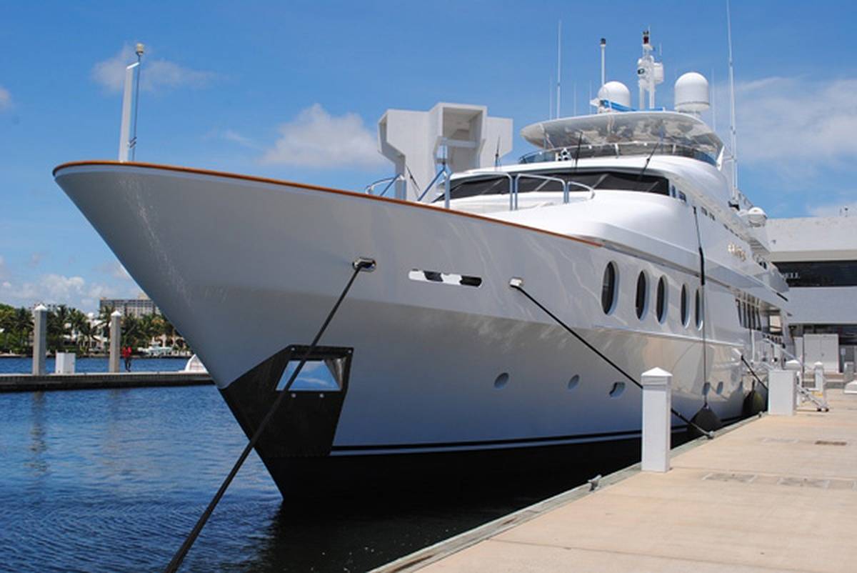 Yacht docked on a sunny day