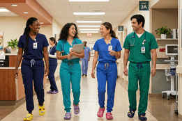 A group of nurses wearing crocs for nurses week