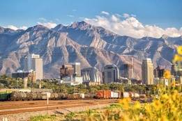 Salt Lake City Utah with mountain range in the distance