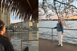 split image of hearing impaired nursing student celia o'leary wearing a cochlear implant