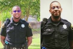 Sgt. Robert Earl Nobles Jr., Harris County deputy charged in Baytown nurse assaults: two uniform photos, smiling outdoors and with radio indoors.