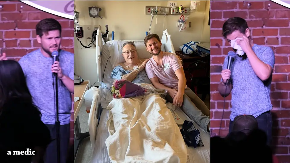 Drew Lynch on stage performing during a comedy show when Richard Wende goes into cardiac arrest. The two men meeting after in a hospital as Wende recovers.