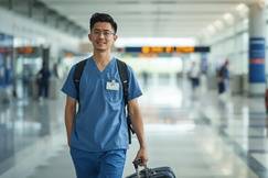 travel nurse walking through the airport
