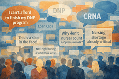 Illustration representing public comments on nursing education loan caps and professional classification.