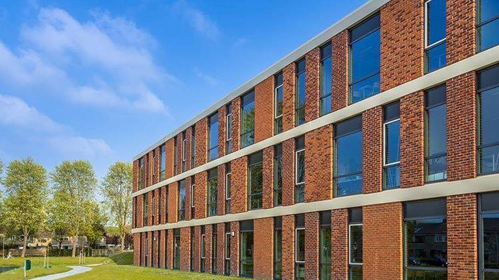 College building facade on empty campus