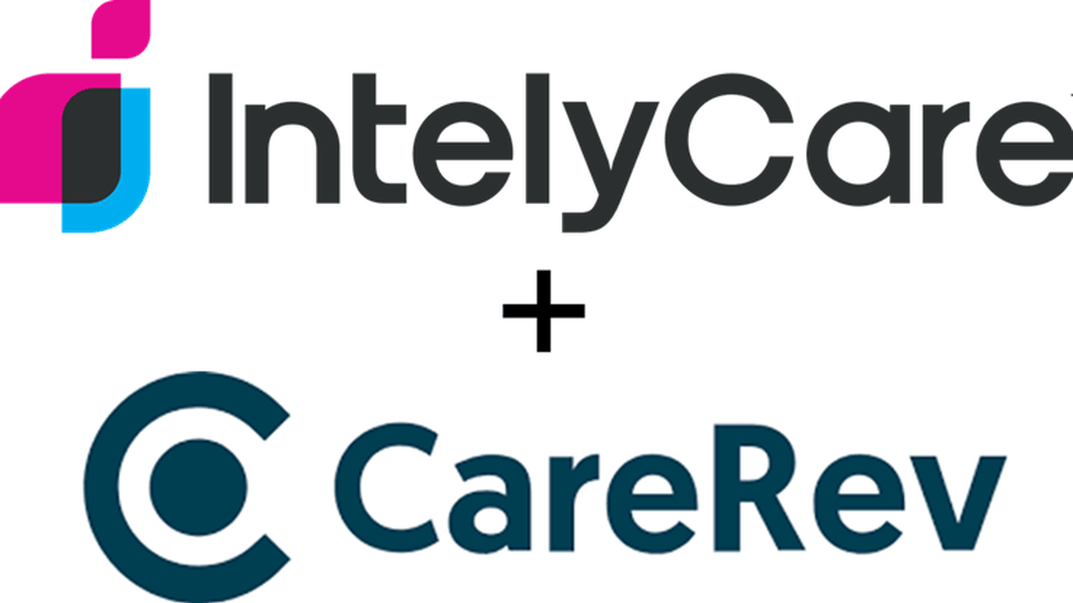 IntelyCare logo shown above the CareRev logo with a plus sign between them, indicating IntelyCare’s acquisition of CareRev.