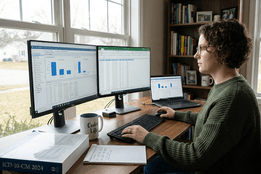 Remote medical biller coder at her computer