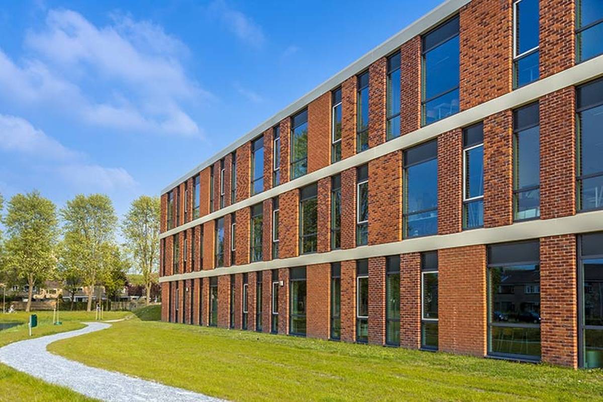 College building facade on empty campus