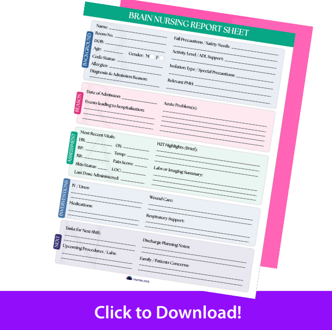 Brain nursing report sheet download