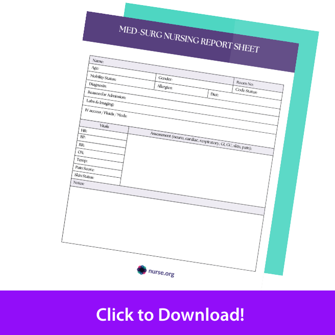 Med-surg nursing report sheet download