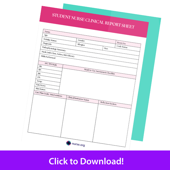 Student nurse clinical report sheet download